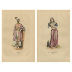 1844 Handcoloured Prints of Himalayan Maiden & Calcutta Groom