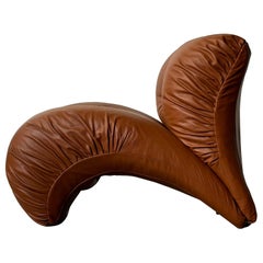 Sillón italiano de cuero anilina marrón, años 70