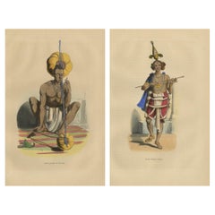 1844 Stampe culturali indiane vibranti: Litografie di musicisti e danzatori