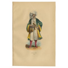 1844 Lithograph of a Bukharan Uzbek: Traditional Attire and Craft