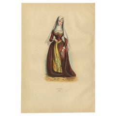 Exquise lithographie de 1844 représentant une femme géorgienne traditionnelle en pleine tenue