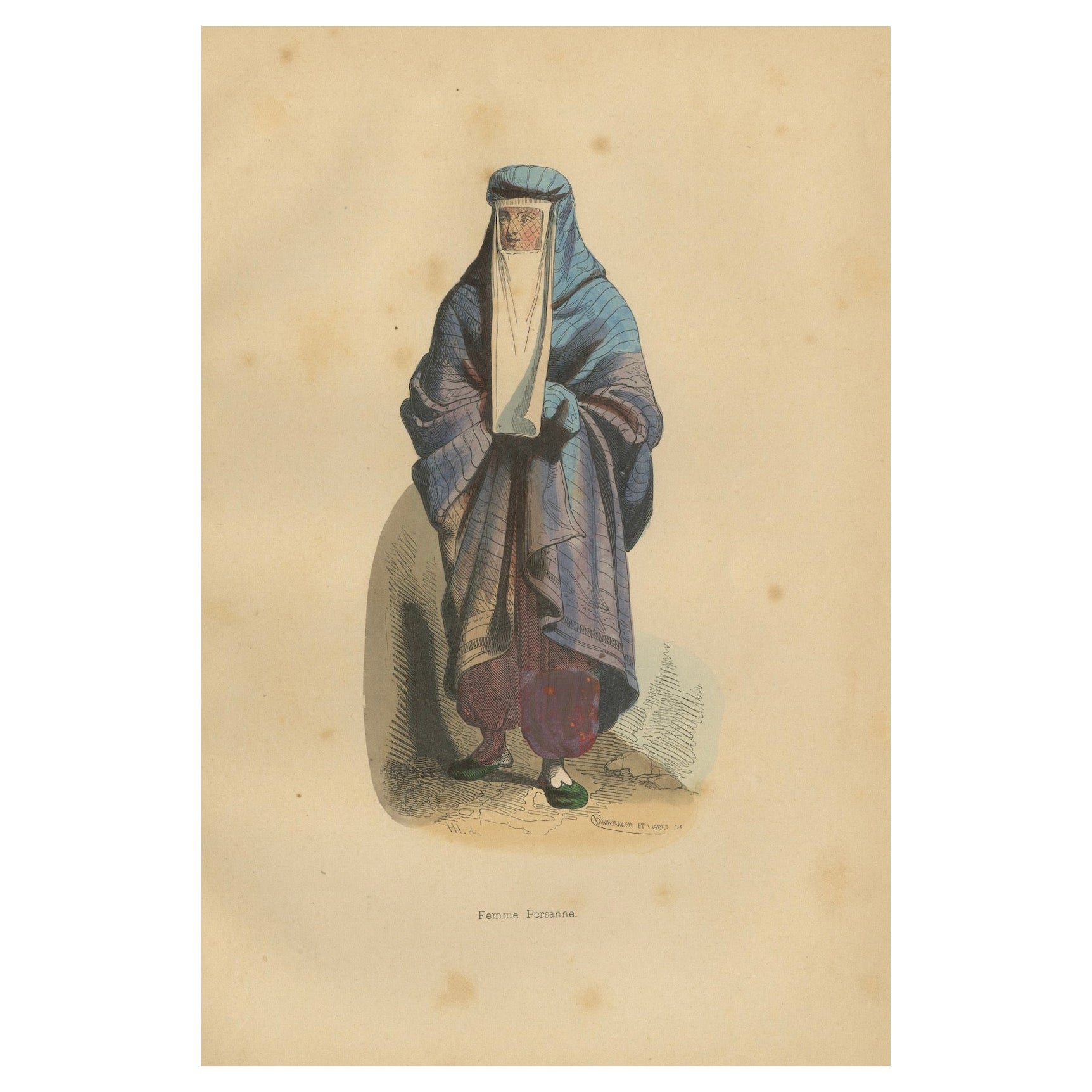 Elegant 1844 Lithograph of a Persian Woman in Traditional Attire For Sale