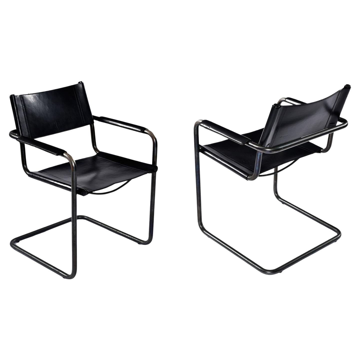 Matteo Grassi Cantilever MG5 Black Leather Chairs by Centro Studi