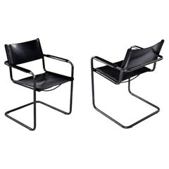 Matteo Grassi Cantilever MG5 Black Leather Chairs by Centro Studi