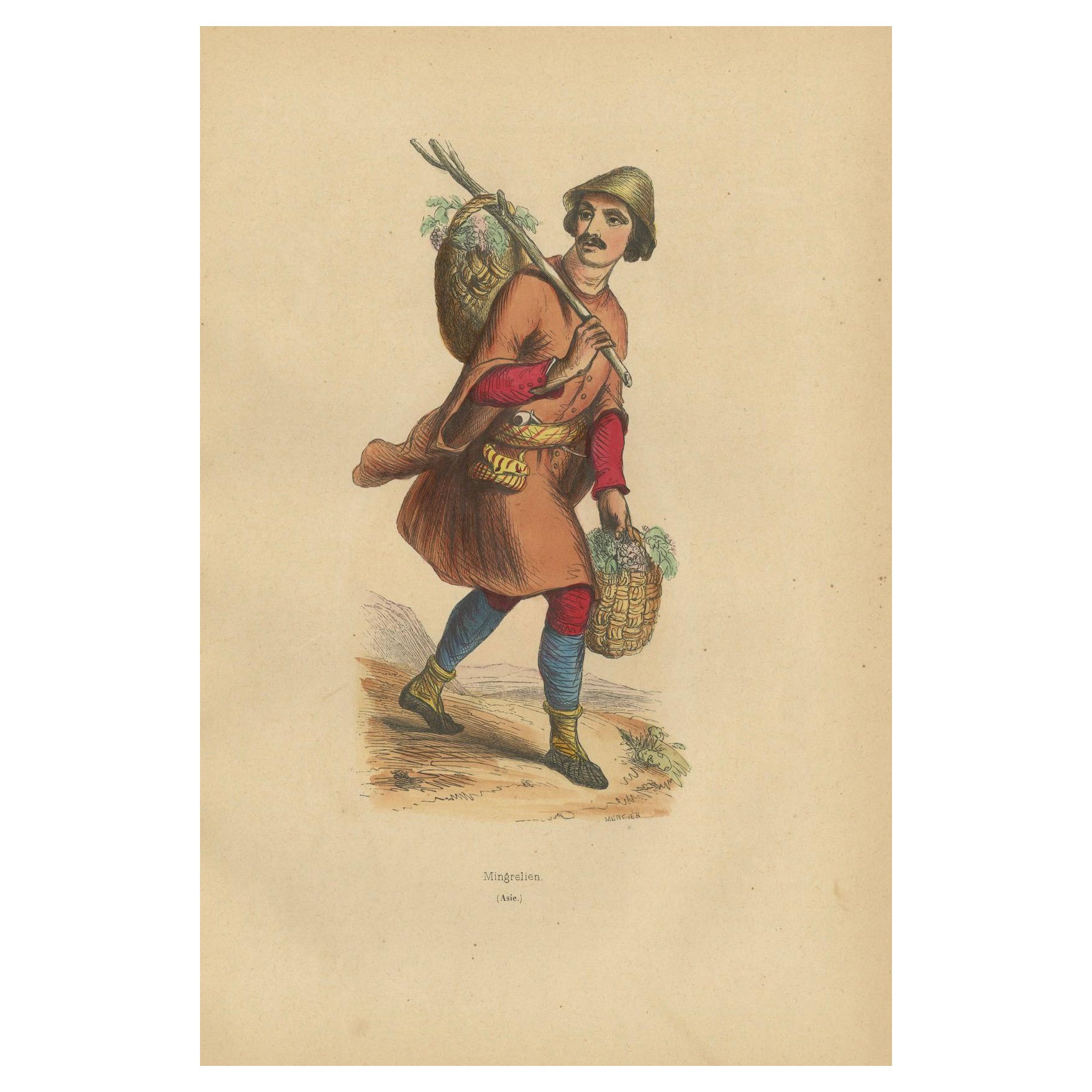 1844 Lithograph of a Mingrelian Man in Traditional Georgian Attire