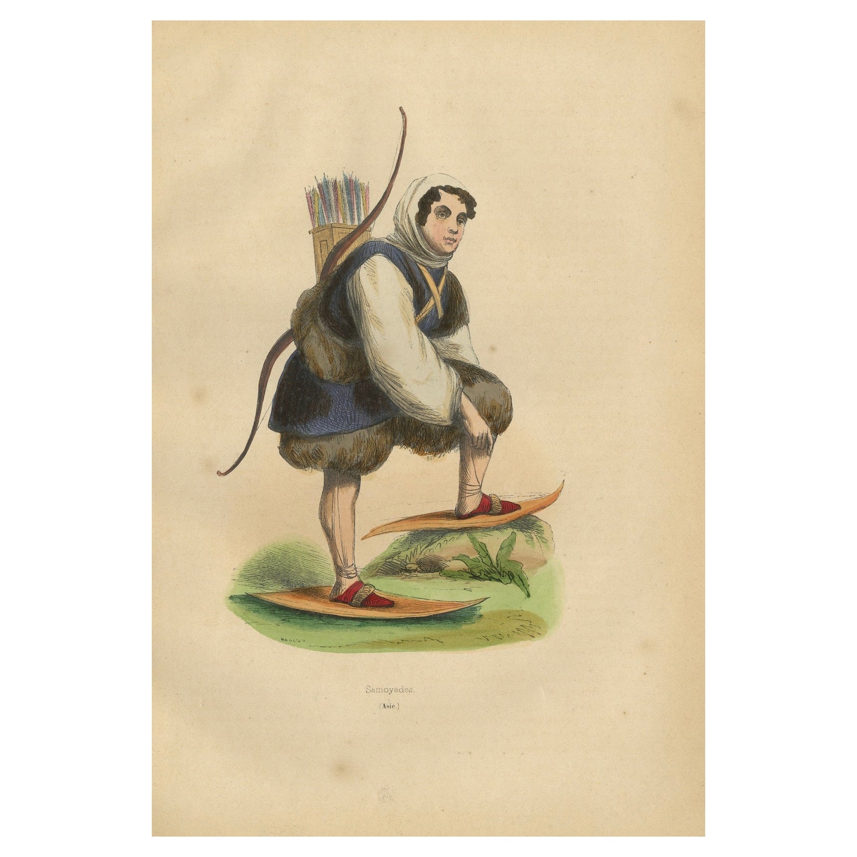 1844 Lithograph of a Samoyedic Archer in Traditional Winter Gear