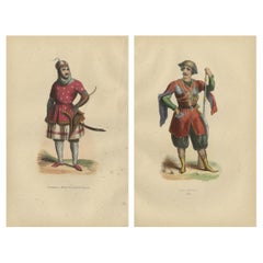 Príncipes circasianos e imerecianos con atuendo tradicional, litografías de 1844