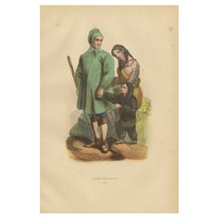 Vibrant 1844 Handcolored Lithograph of Siberian Tschuktsches or Chukchi Family