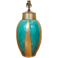 Antique Moroccan Painted Terracotta and Silvered Brass Table Lamp