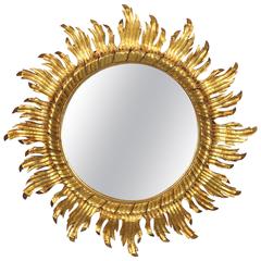 Large Spanish Hollywood Regency Gold Leaf Giltwood Mirror