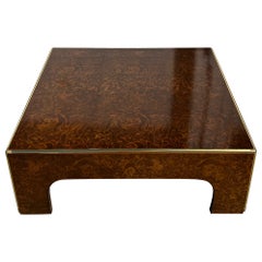 Mid-Century Burlwood Cocktail Table with Brass Details