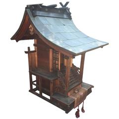 Japanese Fine Antique Architectural Shrine Indoors Outdoors copper roof details