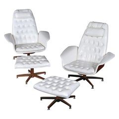 Restored Pair of Bent Ply Faux White Tufted Leather George Mulhauser Mr. Chairs
