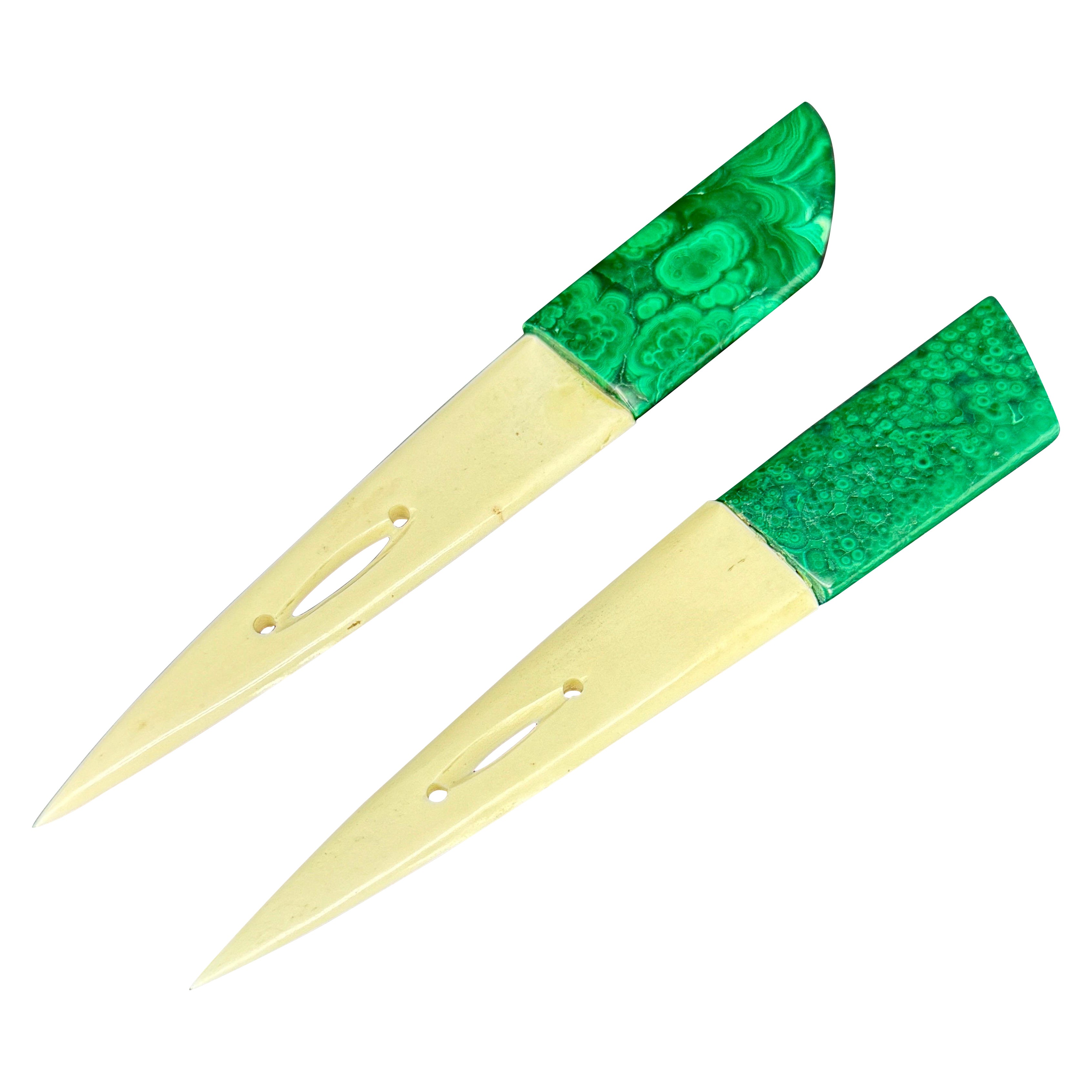 Malachite and Bone Letter Openers, two available