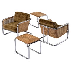 Martin Visser Cantilever Cube Chrome Wicker Modern Lounge Chairs and Tables