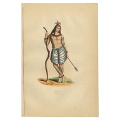 Striking 1844 Lithograph of a Formosan (Taiwanese) Warrior in Traditional Attire