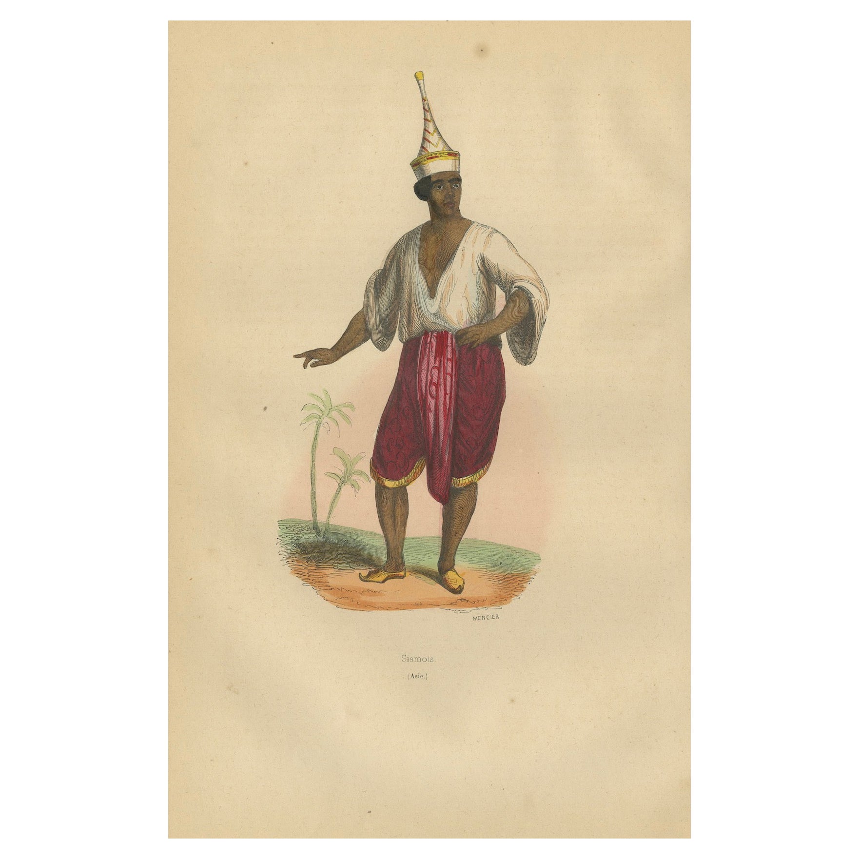 Traditional Siamese Attire: A 19th Century Ethnographic Portrait from Thailand For Sale