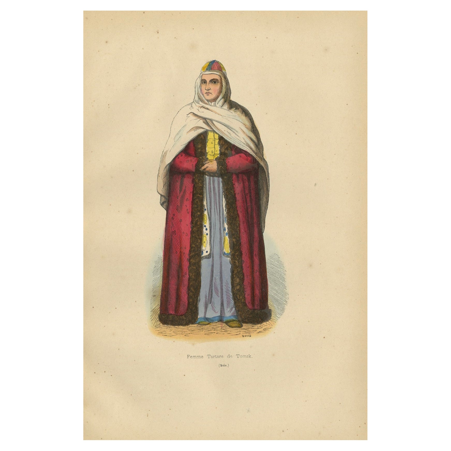Elegante mujer tártara de Tomek: Retrato coloreado a mano del siglo XIX