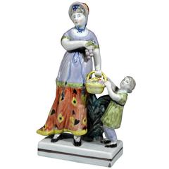 English Staffordshire Pottery Figure of Autumn as a Lady and Child