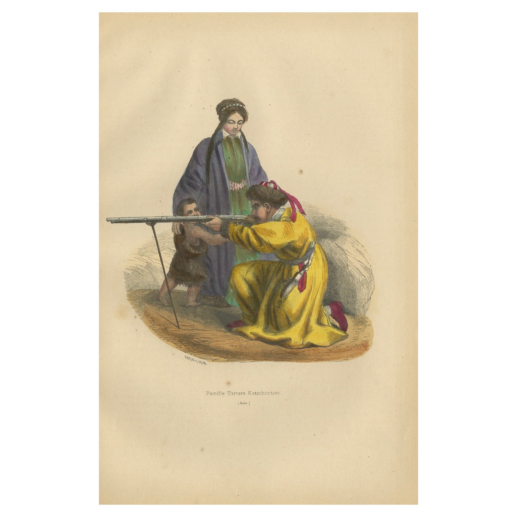 Tartar Family in Traditional Dress: 19th Century Ethnographic Illustration