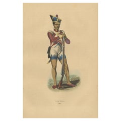 Vivace litografia del XIX secolo raffigurante un soldato indù di Auguste Wahlen