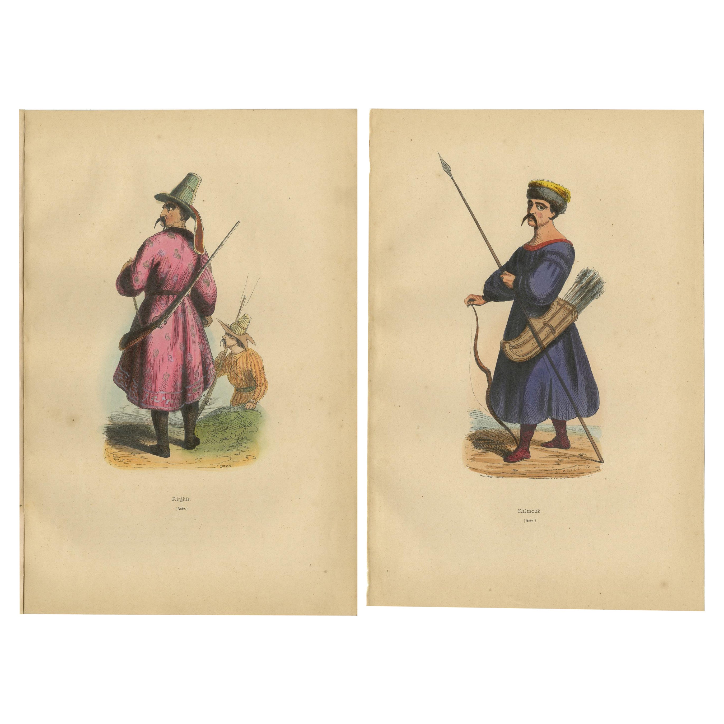 Traditional Archery and Infantry Gear: Kyrgyz and Kalmyk Warriors in 1844 For Sale