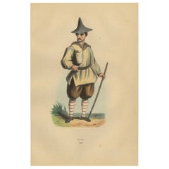 Traje tradicional coreano en litografía coloreada a mano del siglo XIX
