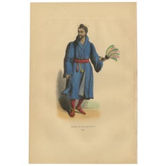 Traje tradicional de un habitante de la isla de Lou-Tohou en Asia, 1844 Litografía