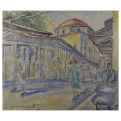#1. Alexander BARKOFF. (Russian 1870-1942) Athens street view 1936