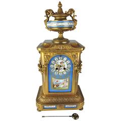 Antique 19th Century French Gilt Ormolu and Hand-Painted Porcelain Mantle Clock