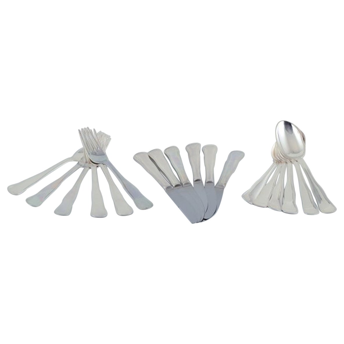 Cohr, Danish silversmith. "Old Danish". Complete six-person dinner service.