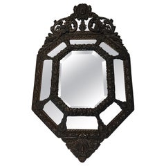 Mirror with Closed Pares in Repoussé Copper Decorated with Garlands of Flowers