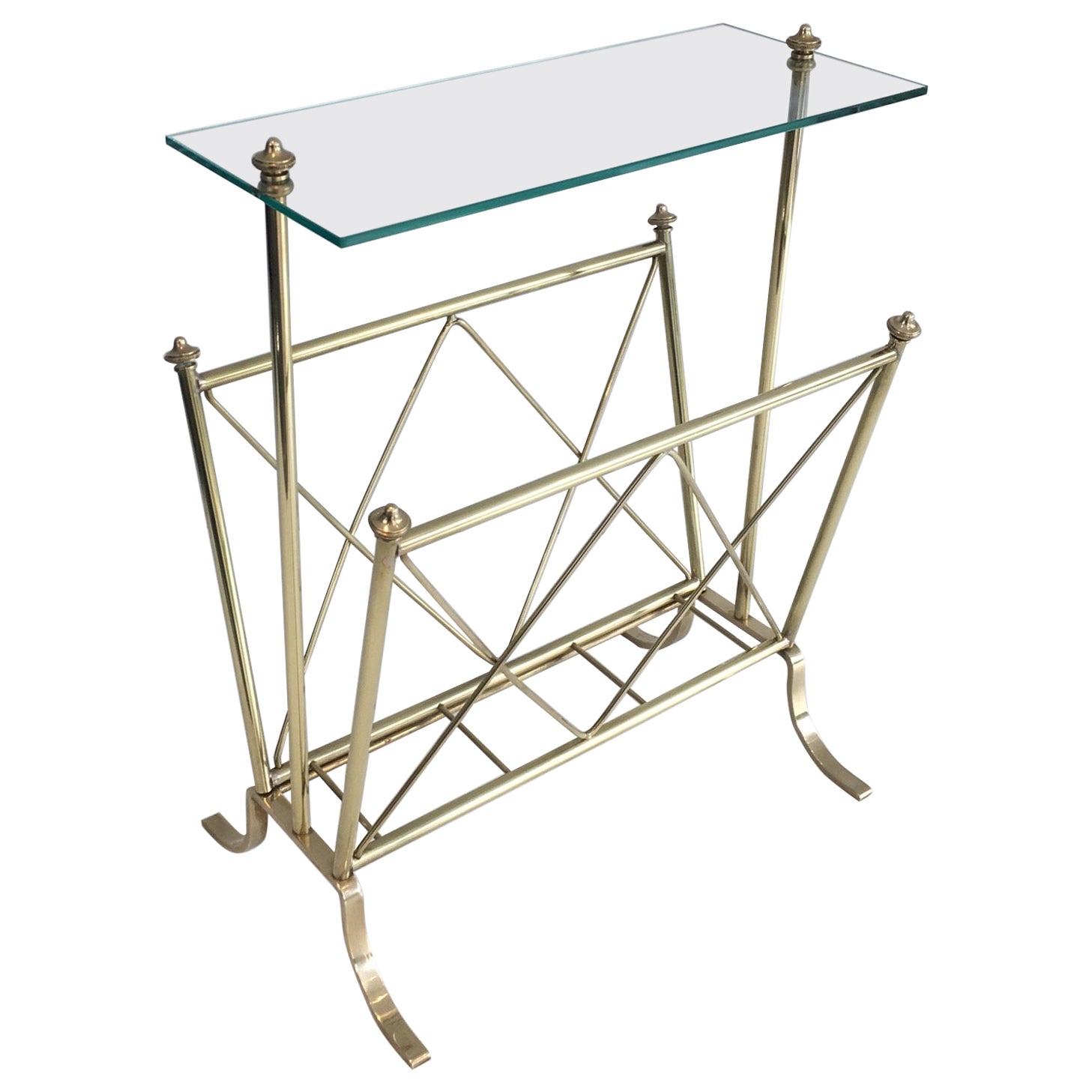 Neoclassical Brass and Glass Magazine Rack, Maison Jansen