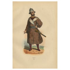 Traditional Eleuth Warrior Attire in 1844 Hand-Colored Lithograph