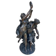 CLODION - Bronze, Bacchantes and Young Satyr
