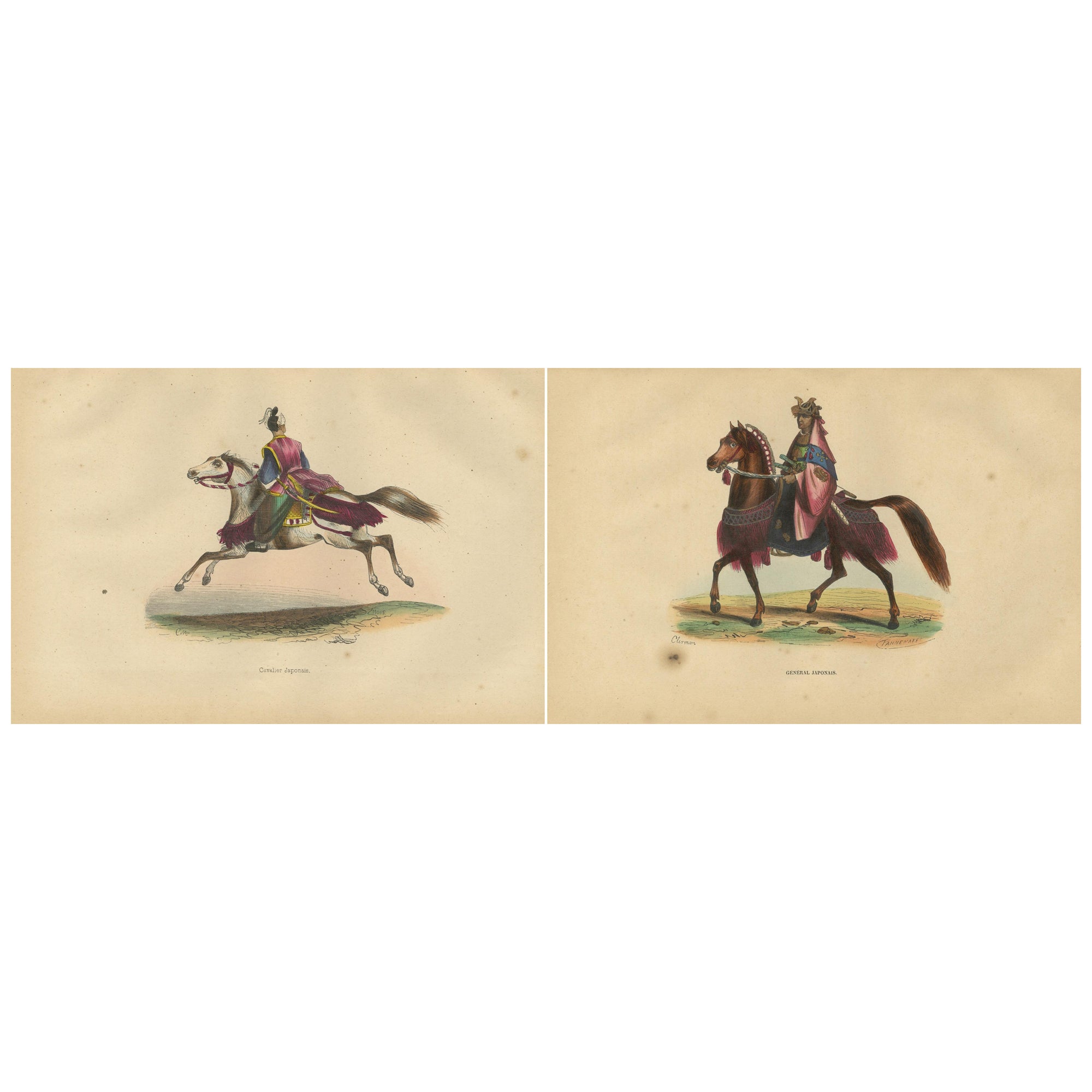 Japanese Cavalryman and General from 1844 in Wahlen's Historical Lithograph