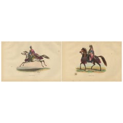 Japanese Cavalryman and General from 1844 in Wahlen's Historical Lithograph