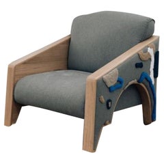 Natural Oak Armchair in Grey Cotton Uphostery by Vlada Kavalchuk