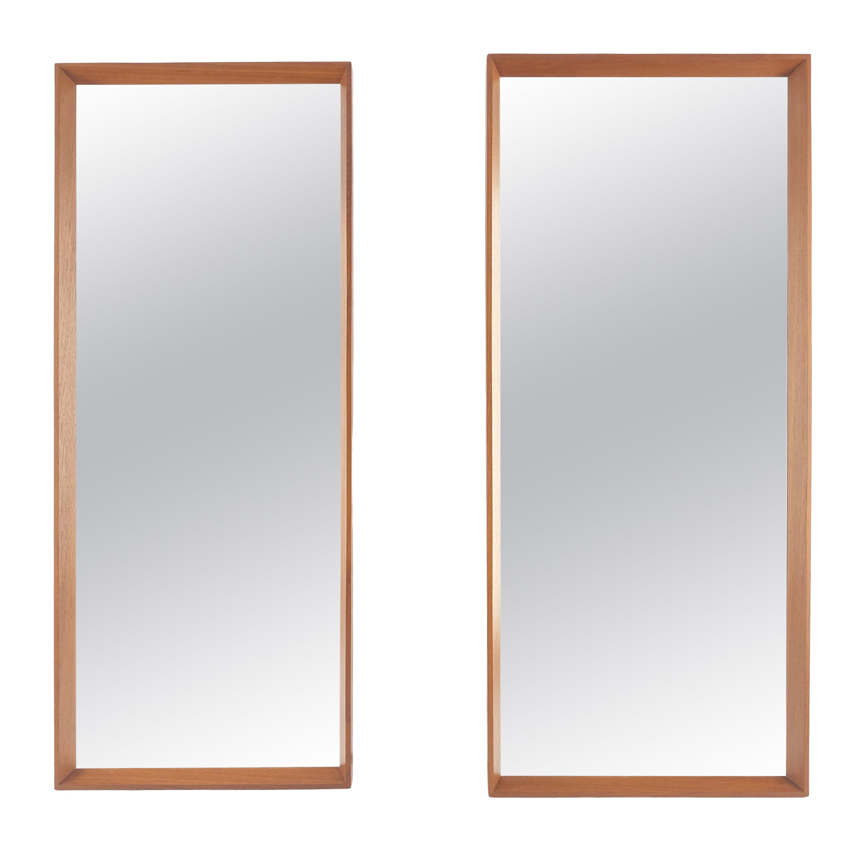 Pair of Danish Mid Century Modern Solid Teak Frames Rectangle Wall Mirrors MINT!