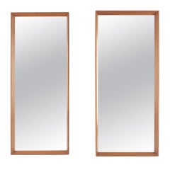 Pair of Danish Mid Century Modern Solid Teak Frames Rectangle Wall Mirrors MINT!
