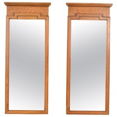 Thomasville Mid-Century Hollywood Regency Burled Walnut Wall Mirrors, Pair