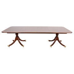 Baker Furniture Georgian Banded Mahogany Double Pedestal Extension Dining Table