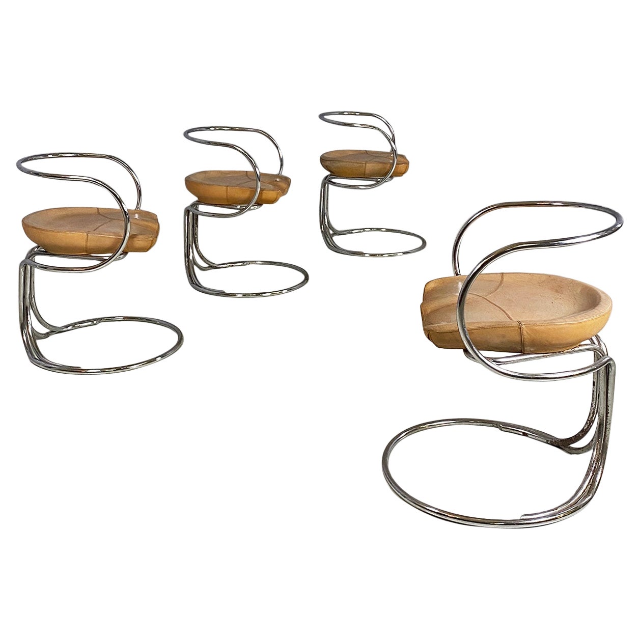 Italian midCentury leather steel chairs Vladimir Tatlin Nikol International 1950