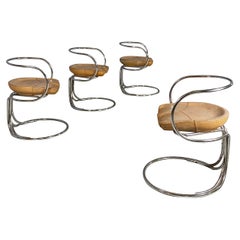 Sillas italianas de acero y piel de mediados de siglo Vladimir Tatlin Nikol International 1950