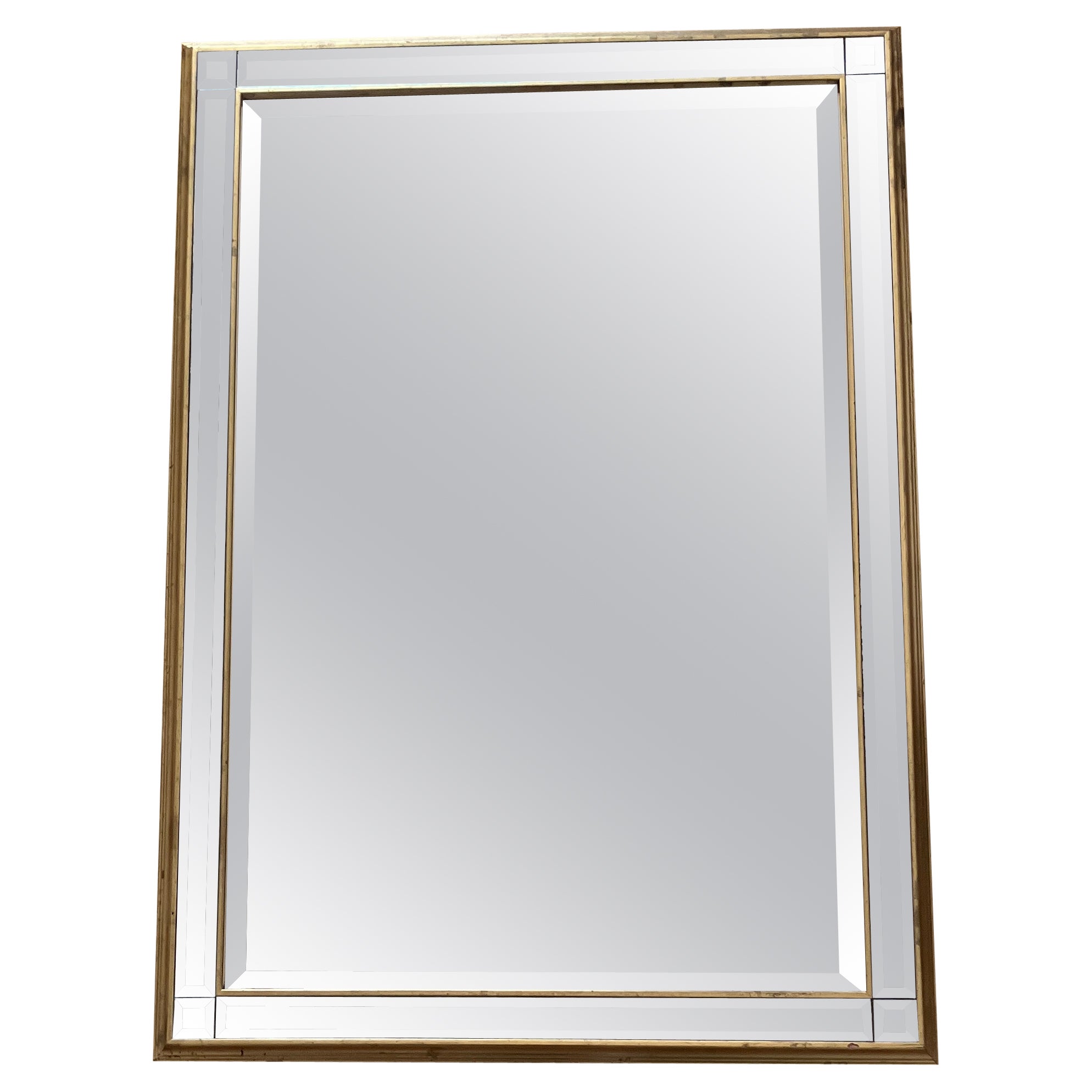 Large Hollywood Regency Multi Bevel Mirror with Gold Frame For Sale
