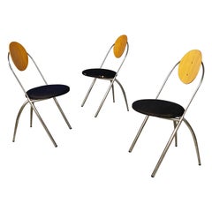Sillas modernas italianas de acero, madera y tela negra de DDL Studio para Zero Design 1990