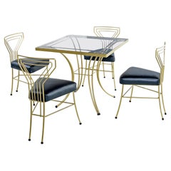 Juego de Comedor Estilo Salterini Art Decó / Moderno con Tapa de Cristal de Metal Dorado y Pintado en Oro