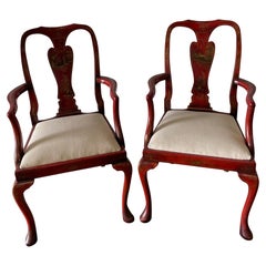 Set of Eight Red Chinoiserie Decorated Georgian Dining Chairs