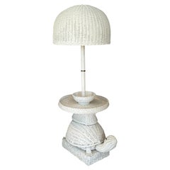 Vintage Palm Beach Wicker Turtle Floor End Side Table Lamp Newly Wired