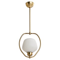 Swedish Designer, Pendant Light, Brass, Glass, Sweden, 1950s